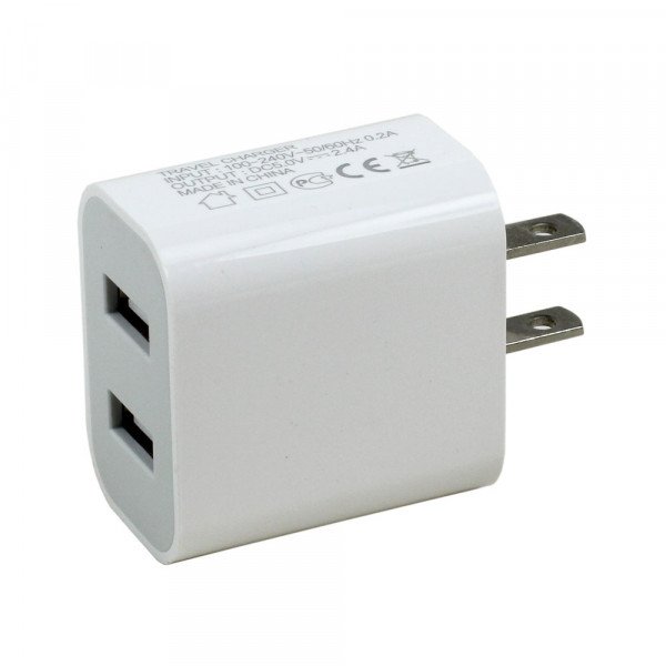 Wholesale 2.4A Dual 2 Port House Wall Charger for Phone, Tablet, Speaker, Electronic (Wall - White)